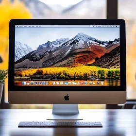 Desktop Computer with Autumn Mountain Scenery