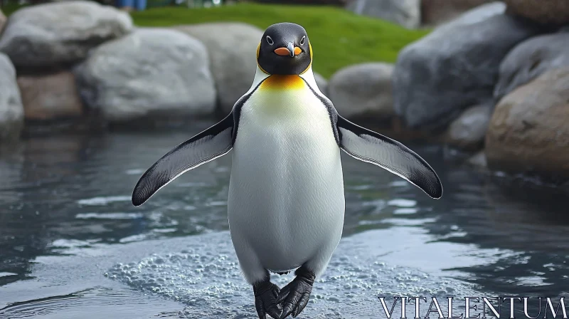 Curious Penguin Near Water AI Image