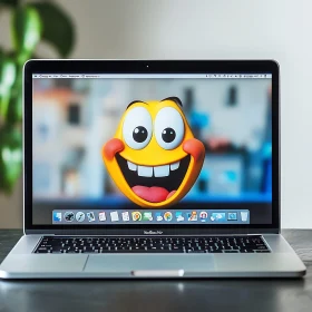 Charming Cartoon Emoticon on Laptop Screen