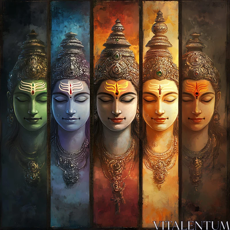 Five Faces of Divinity: A Religious Art Piece AI Image