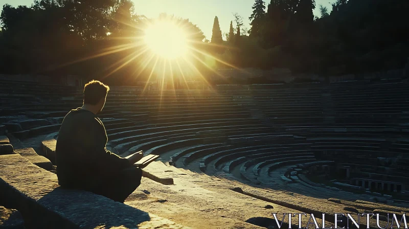 AI ART Man Reading in Ancient Amphitheater