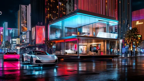 Modern Neon-Lit Urban Nightlife