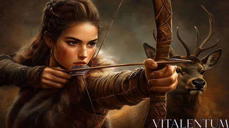 AI ART Female Hunter with Bow and Arrow