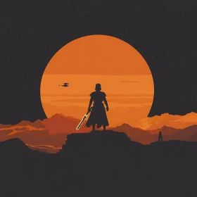 Fiery Sunset Warrior Silhouette