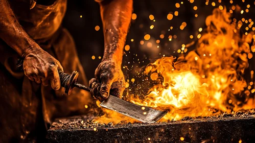 Blacksmith Crafting with Fiery Intensity