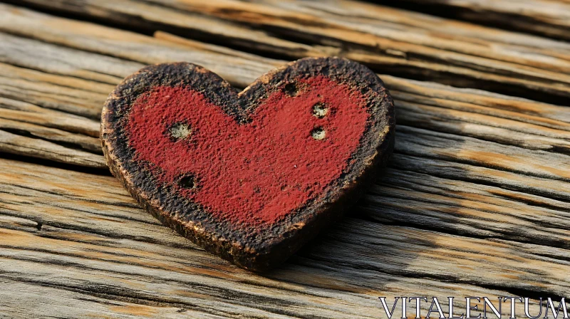 Weathered Heart on Wooden Surface AI Image