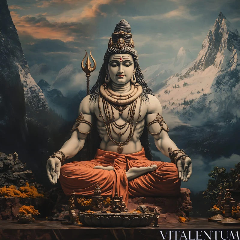 Serene Deity in Mountainous Landscape AI Image