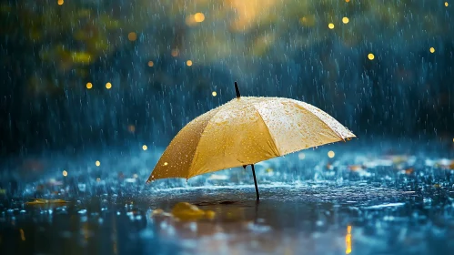 Umbrella Under Rainy Night Sky