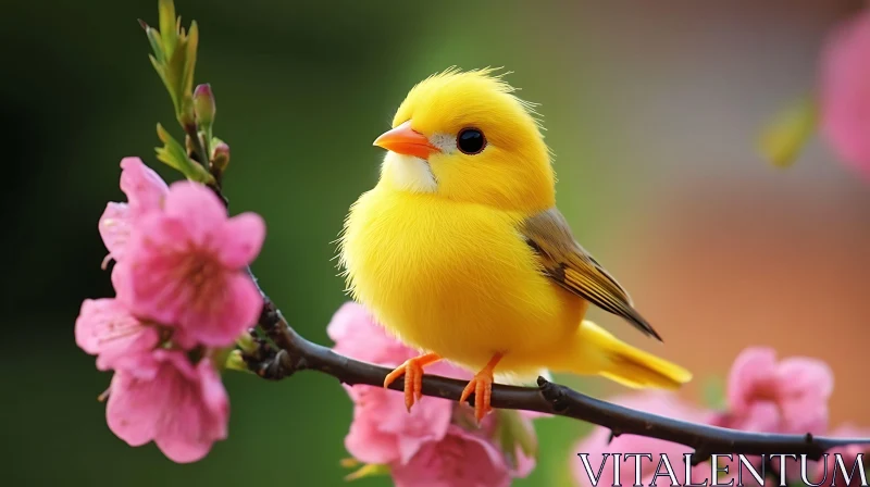 Spring Bird on Flowering Branch AI Image