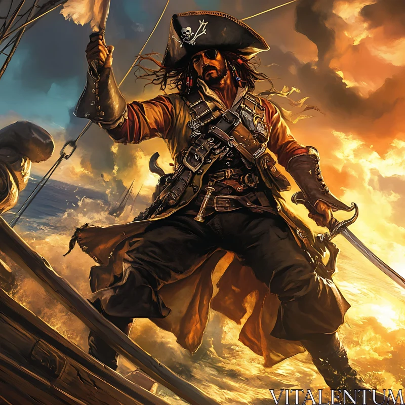 AI ART Pirate On Ship With Sword