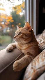 Peaceful Cat by Window with Autumn Light
