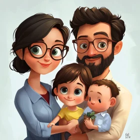 Wholesome Family Cartoon Portrait