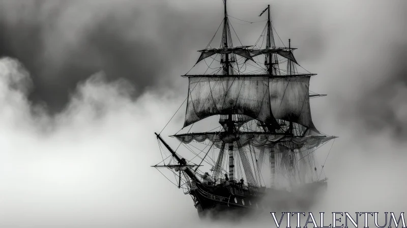 Mysterious Tall Ship Sailing through Dense Fog - Captivating Image AI Image