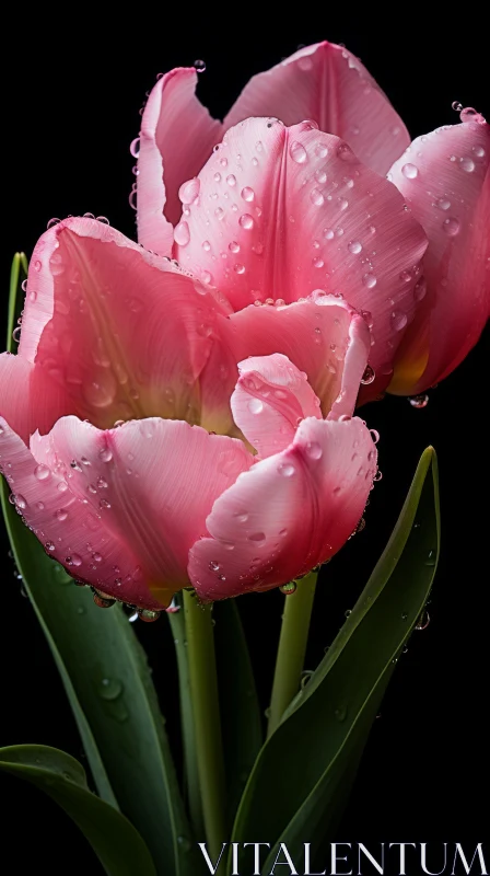 Pink Tulips in Rain: A Study of Detail and Precision AI Image