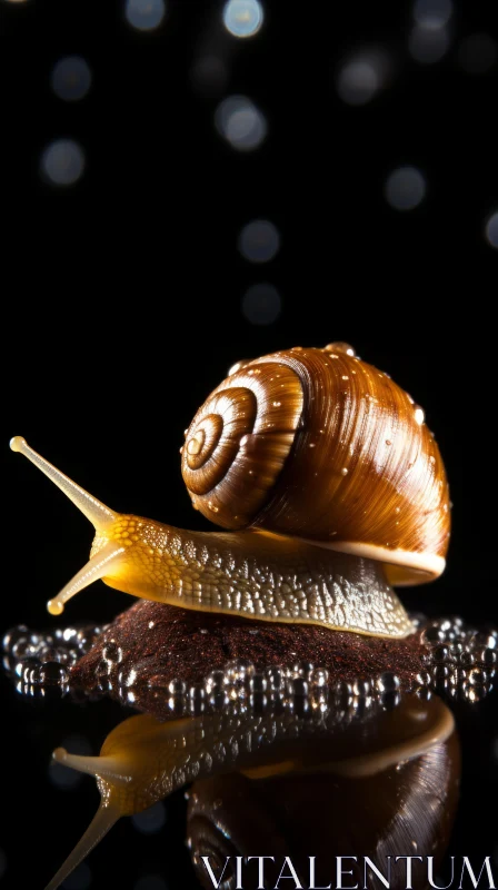 Snail with Raindrops on Dark Background - Nature Photography AI Image