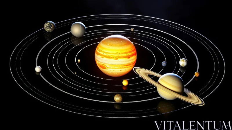 Solar System Artwork: Realistic Depiction with Precisionist Lines AI Image