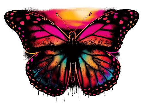 Watercolor Butterfly Painting Against Sunset POD Design