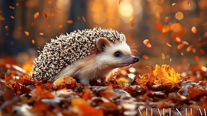 Hedgehog in Fall Forest AI Image