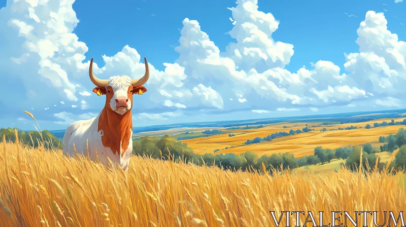 Pastoral Bull Landscape AI Image