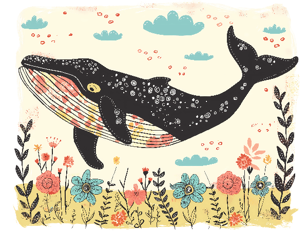 POD Design Artistic Whale with Flowers Design