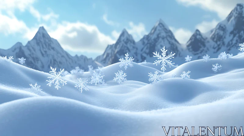 AI ART Snowflakes Adorn Winter Mountains