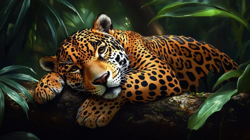 Serene Jaguar in Lush Forest Landscape