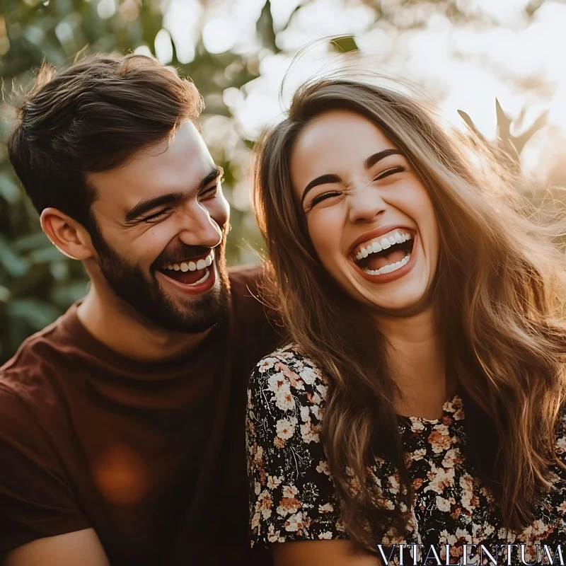 Couple's Shared Laughter in Sunlight AI Image