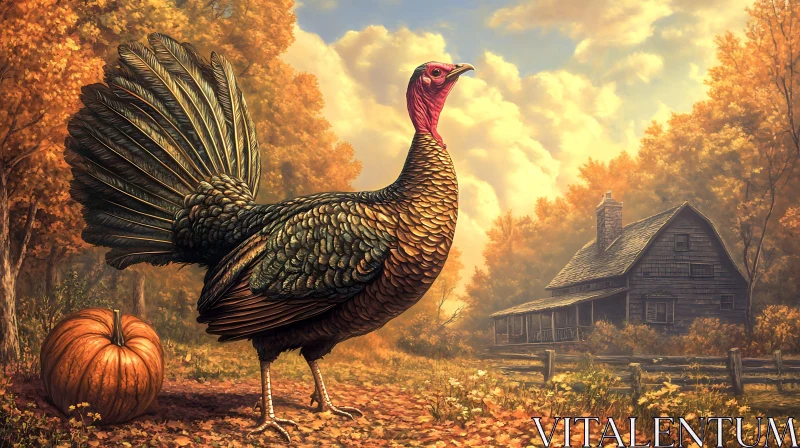 Thanksgiving Turkey in Fall Countryside AI Image