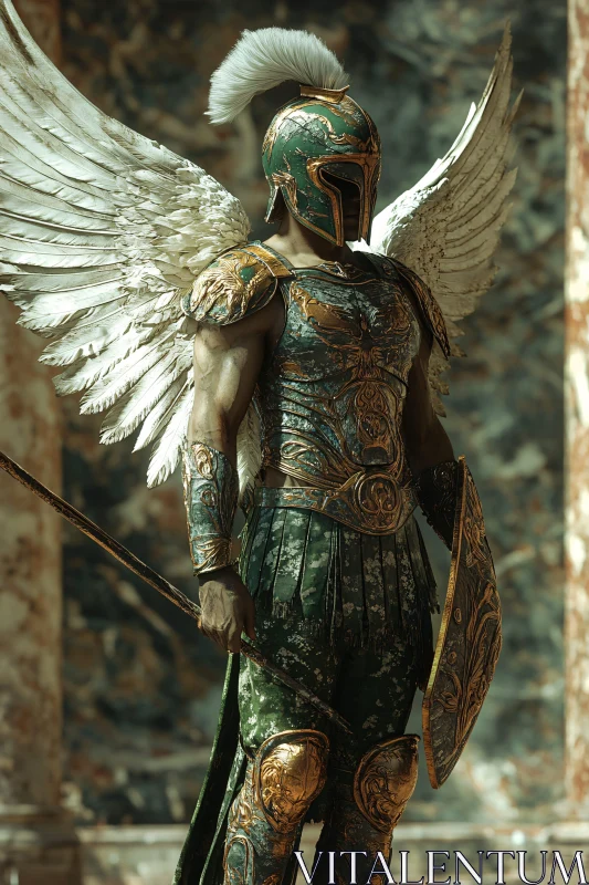 Winged Warrior in Green and Gold AI Image