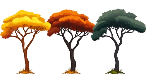 Three Trees with Seasonal Colors