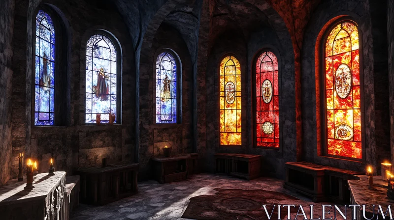 AI ART Candlelit Gothic Room with Colorful Windows