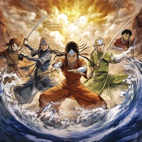 Elemental Heroes in Water Bending Stance