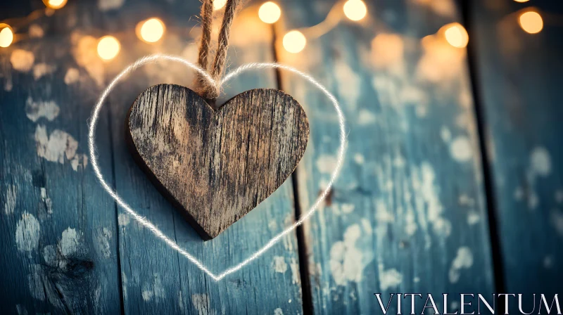 Vintage Heart Decoration on Blue Wood AI Image