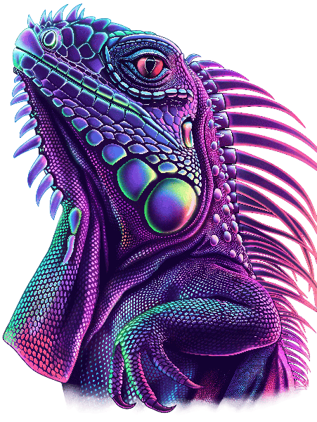 POD Design Vibrant Iguana T-shirt Design with Neon Colors