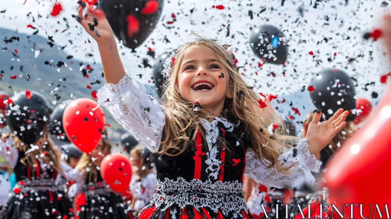 Child's Festive Celebration with Balloons AI Image