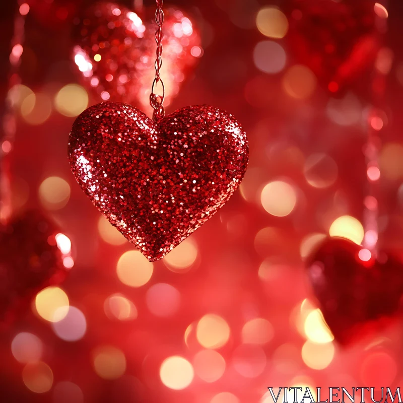 Suspended Hearts in Red Bokeh AI Image