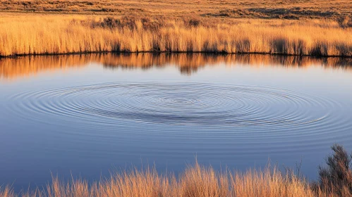 Serenity of a Golden Reed-Fringed Pond