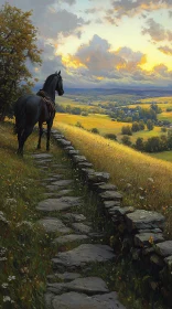 Horse and Scenic Sunset Landscape