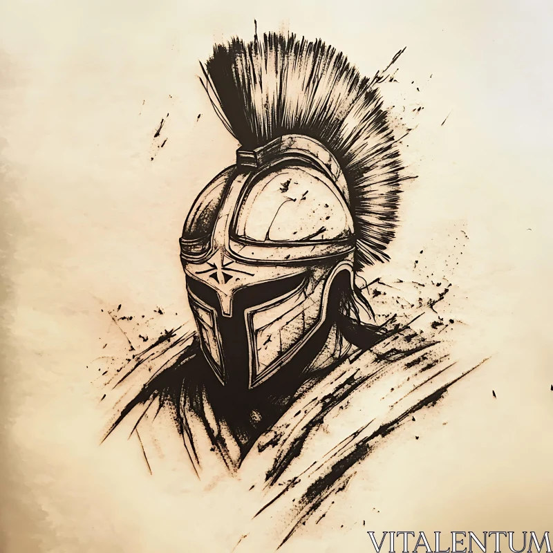 AI ART Ink Drawing of Ancient Helmet