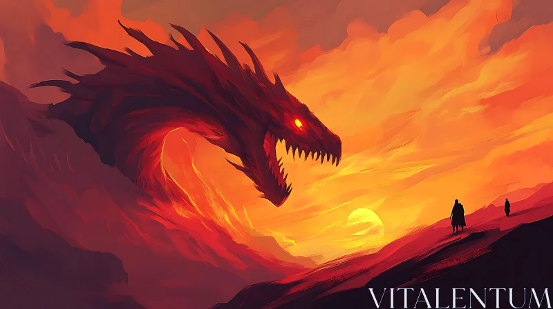 AI ART Sunset Dragon Silhouette