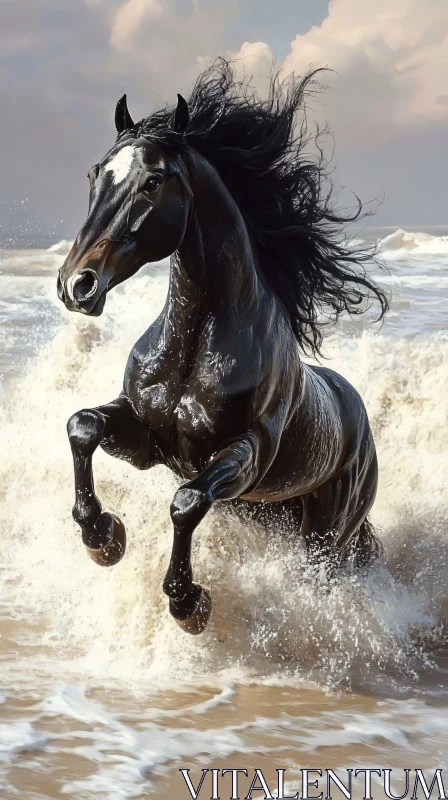 AI ART Horse Galloping Through Waves