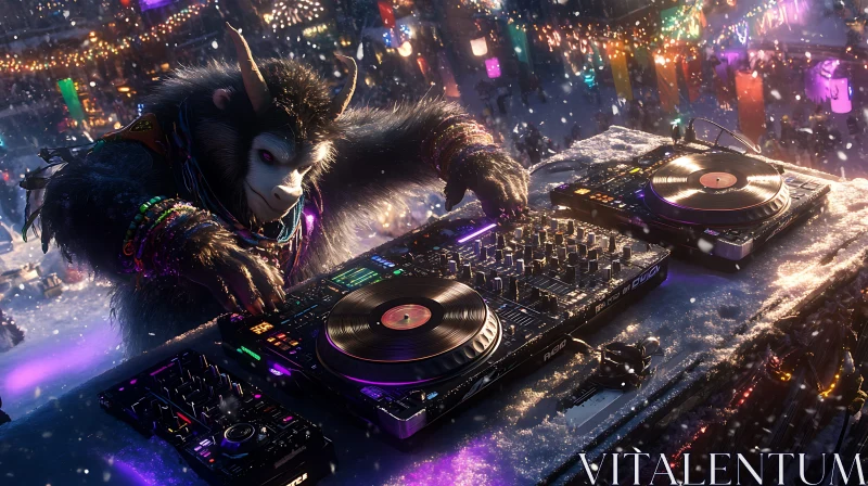 Horned Ape DJ at Snowy Rave AI Image