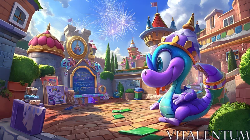 Festive Dragon in a Colorful Town AI Image