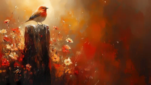 Bird on a Stump at Sunset