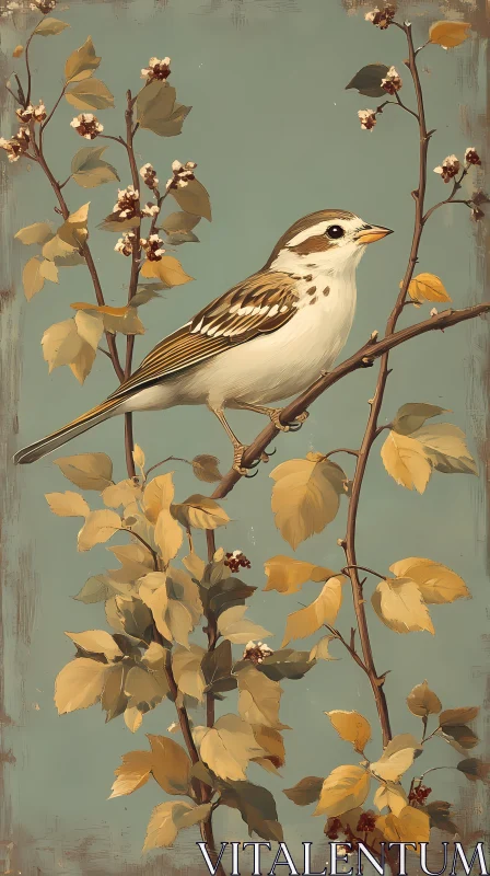 Harmonious Bird with Leaves AI Image