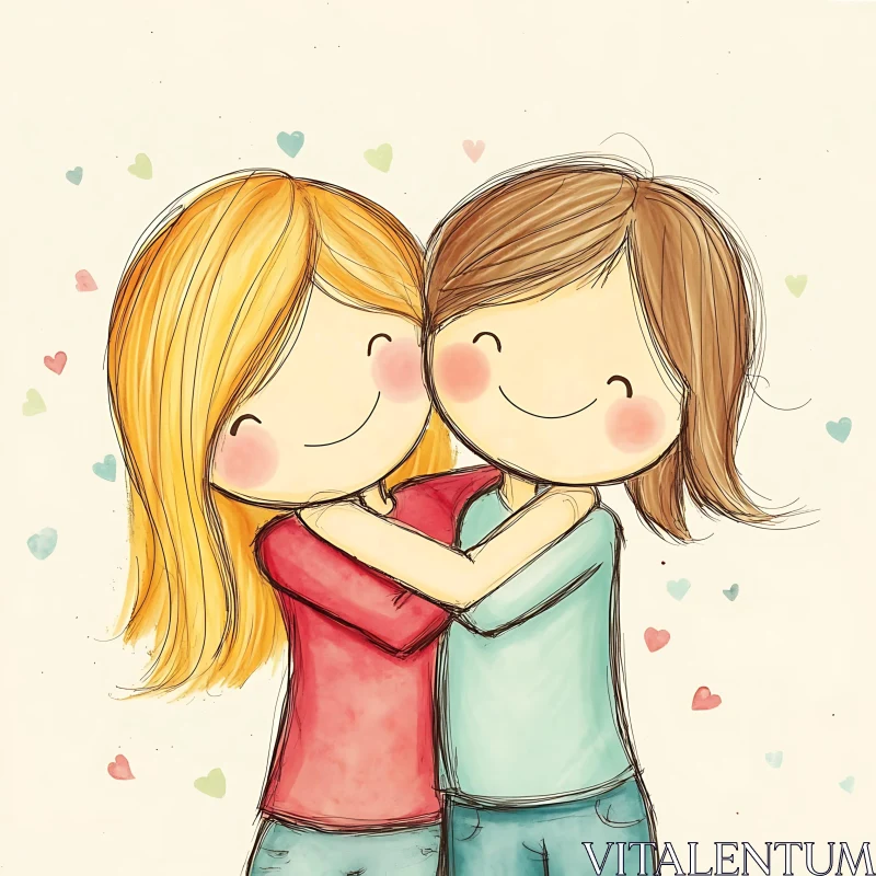 AI ART Illustration of Two Girls Sharing a Hug