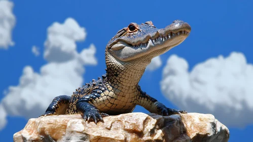 Alligator on Rock in Natural Habitat