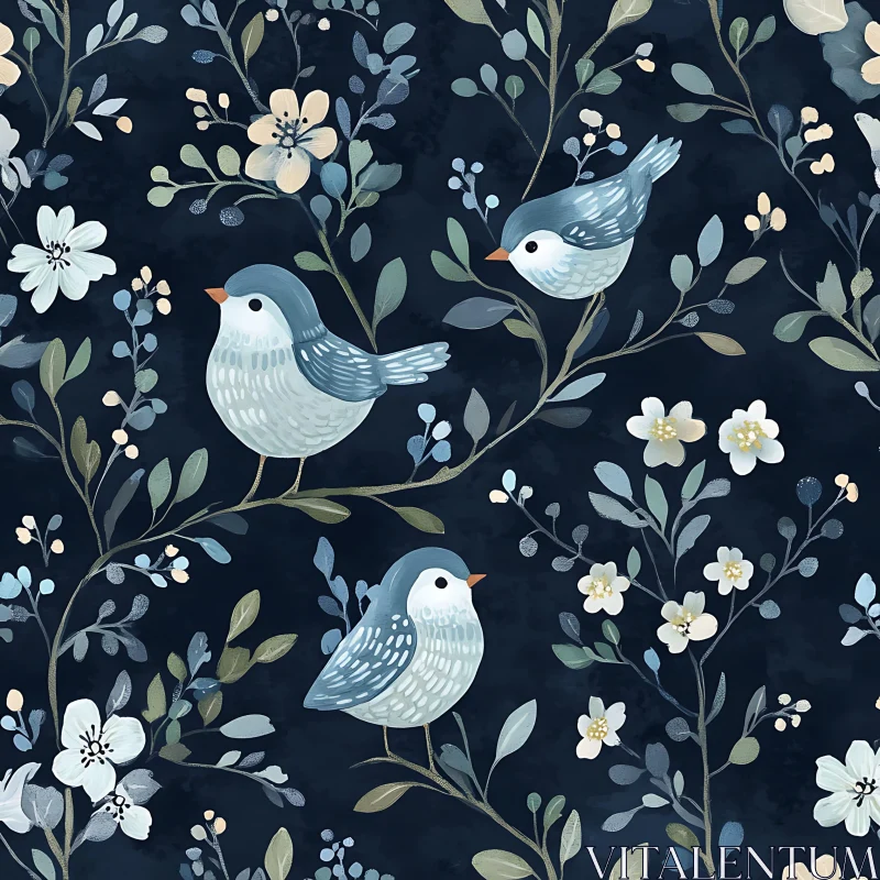 Floral Bird Pattern Illustration AI Image