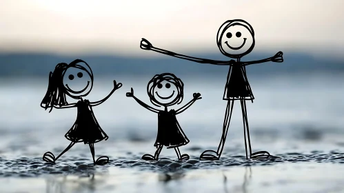 Happy Family Stick Figures Illustration