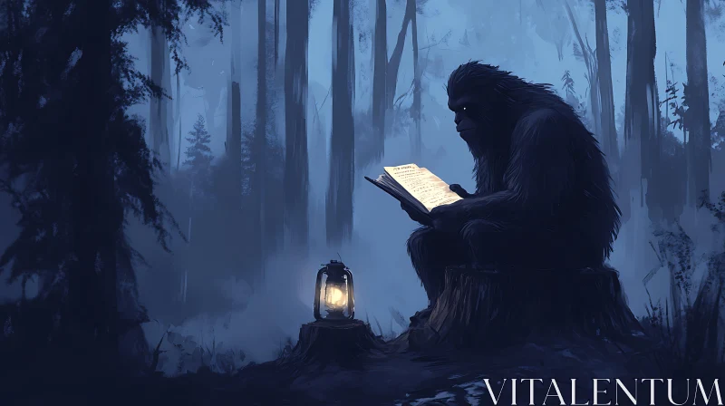 AI ART Forest Creature Reading by Lantern Light